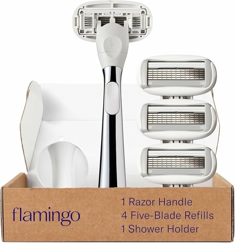 Flamingo Shaving Razor Set for Women - Razor Handle, 4 Razor Blade Refills, Shower Holder - Chrom... | Amazon (US)