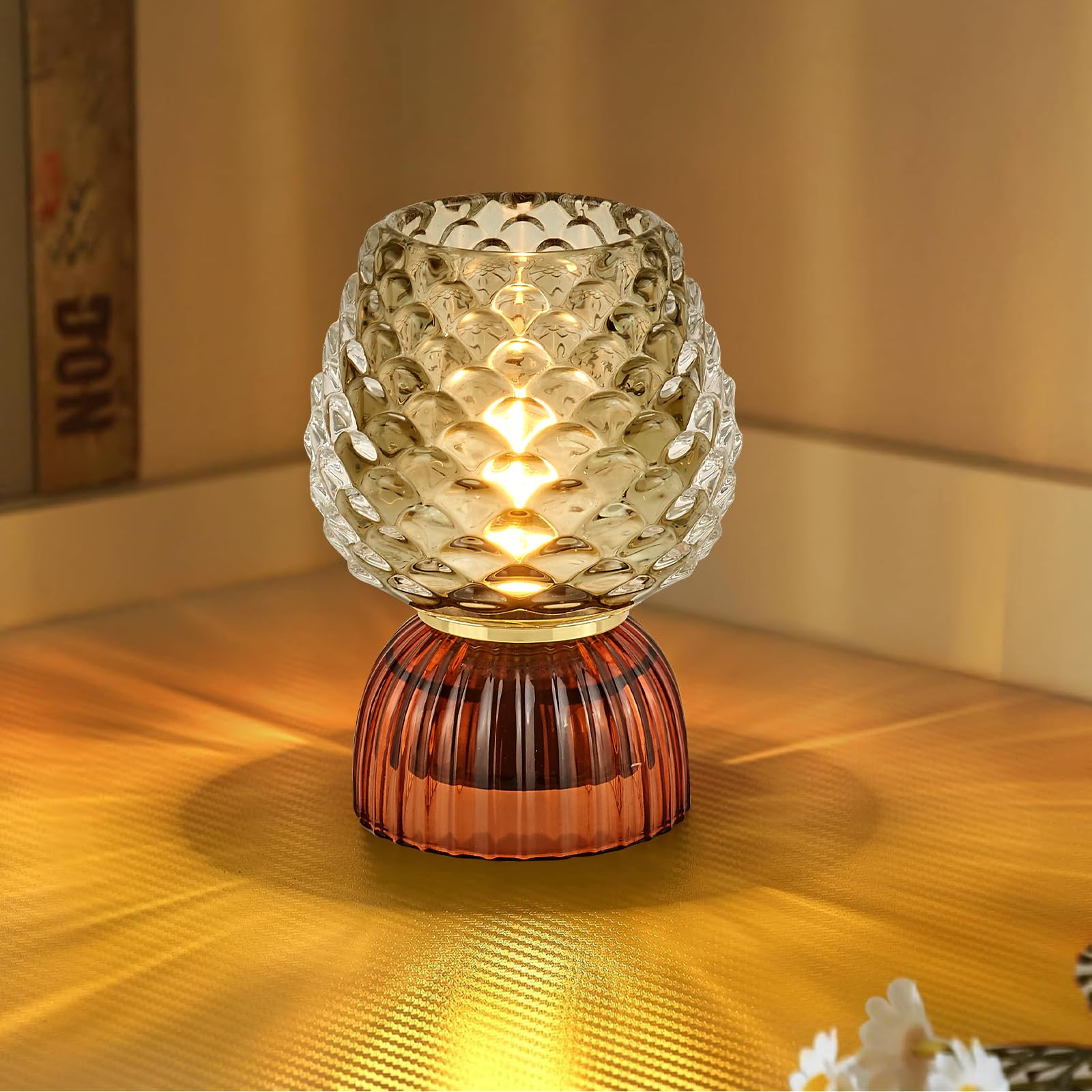 Battery Operated Lamp with Timer, Cute Small Cordless Glass Table Lamp for Home Decor, Kitchen, B... | Amazon (US)