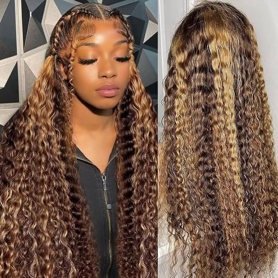 30 Inch Highlight Ombre HD Transparent 13x6 Lace Front Wigs Human Hair 180% Density Honey Blonde ... | Amazon (US)