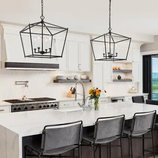 Modern 4-Light Lantern Chandelier Kitchen Island Lights for Dining Room - L17.5"*W17.5"*H20" | Bed Bath & Beyond
