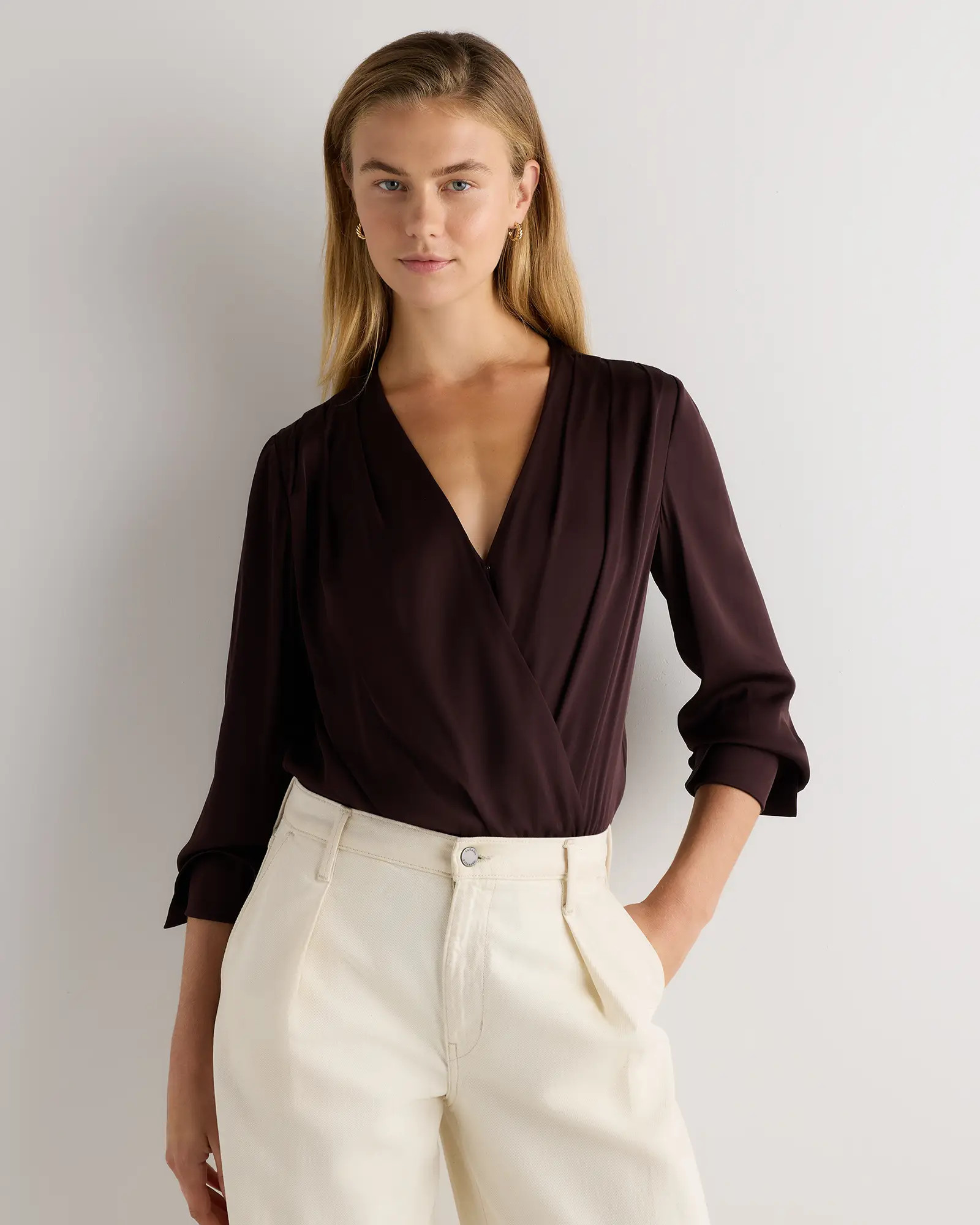 Washable Stretch Silk Surplice Bodysuit | Quince