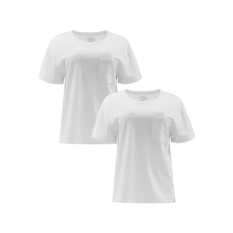 Time and Tru Women's Boyfriend Short Sleeve Pocket Tee, 2-Pack, Sizes XS-XXXL | Walmart (US)