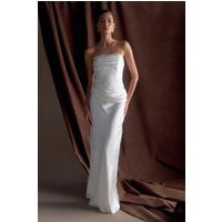 Jasmine Strapless Satin Maxi Dress - White | MESHKI US
