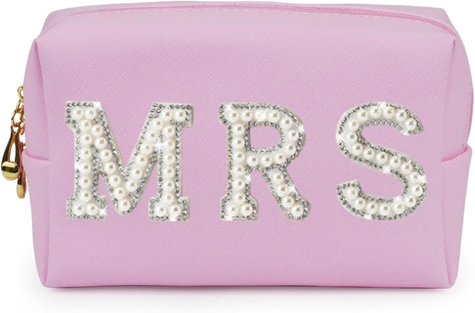 Mrs Cosmetic Large Bag - White Patch Varsity Letter MRS Toiletry Big Bag Pearl Rhinestone Letter ... | Amazon (US)