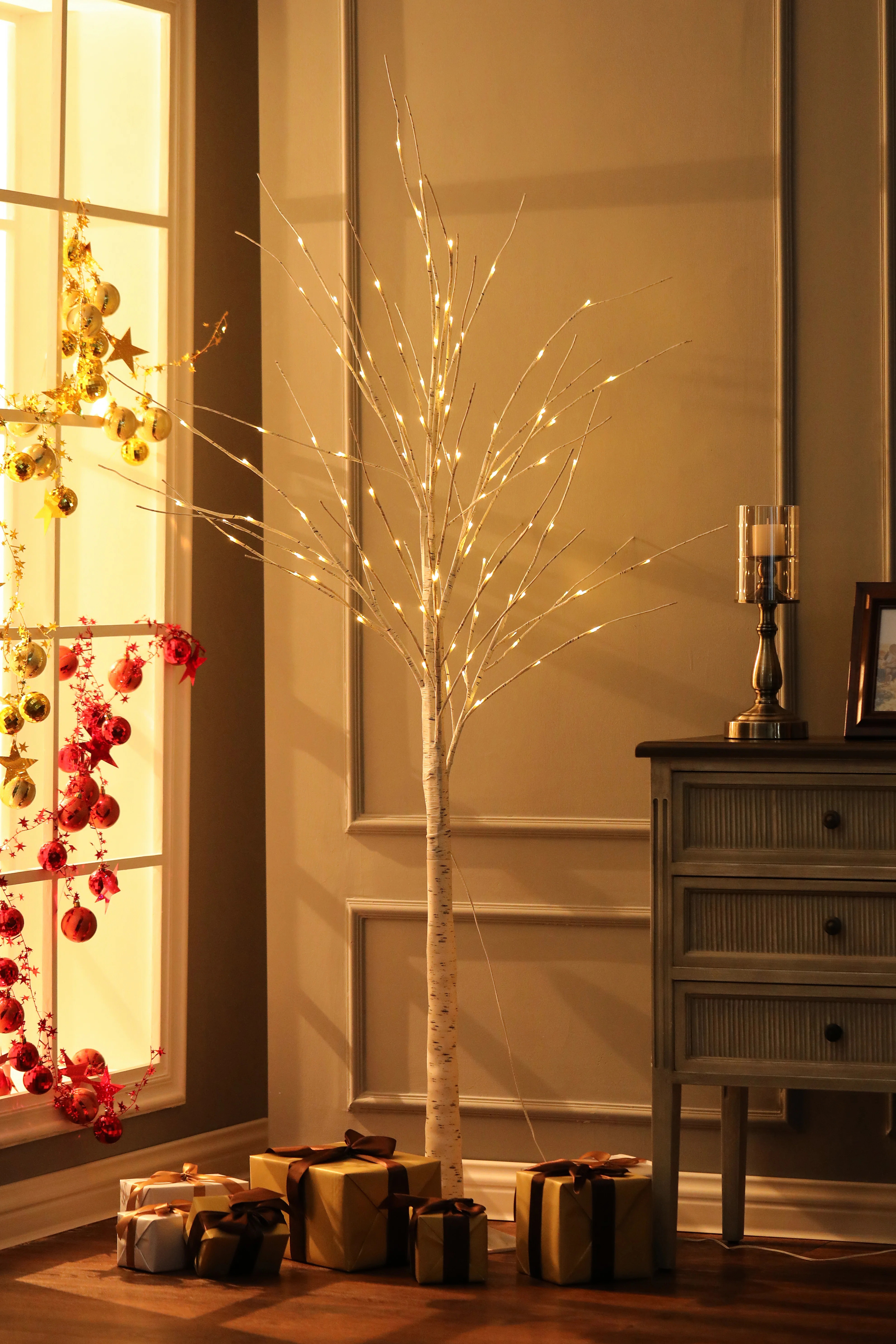 Artificial Lighted LED 71" H White Birch Tree Decoration | Wayfair North America