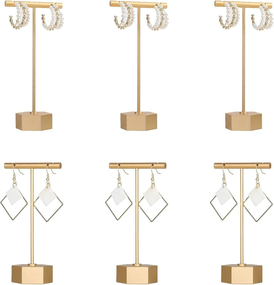 GemeShou Gold Metal 6pcs T Bar Earring Retail Display Stand for show, Tabletop Jewelry Tower Hold... | Amazon (US)