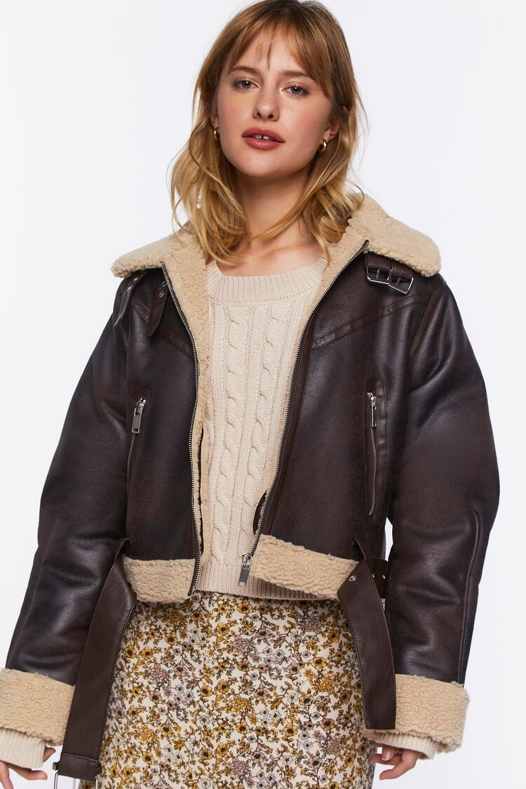 Faux Shearling-Trim Moto Jacket | Forever 21 | Forever 21 (US)