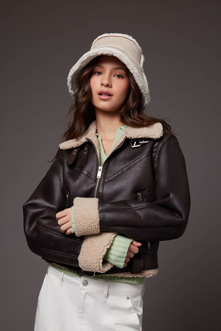 Faux Shearling-Trim Moto Jacket | Forever 21 (US)