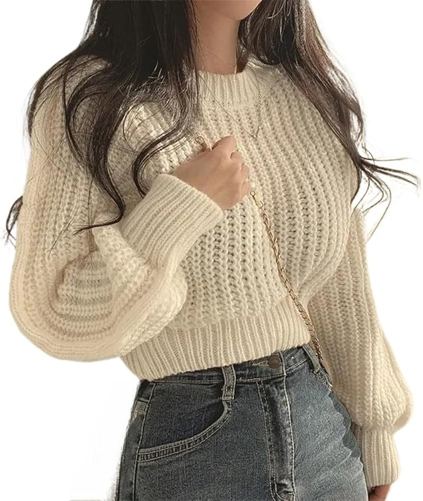 Women's Pullover Sweaters Loose Vintage Harajuku Womens Sweaters Korean Knit Sweater Chic Solid L... | Amazon (US)