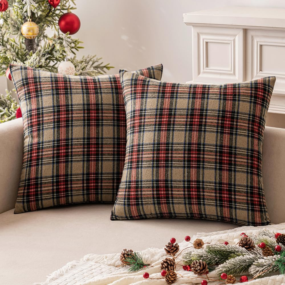 MIULEE Christmas Set of 2 Scottish Tartan Plaid Throw Pillow Covers Farmhouse Classic Decorative ... | Amazon (US)