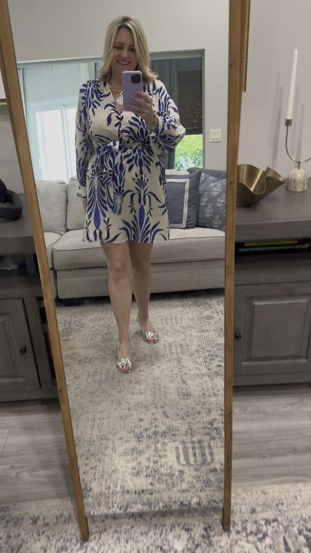 Such a cute print dress available in blue or red print.  Summer outfit, wedge sandals 

#LTKSeasonal #LTKOver40 #LTKVideo