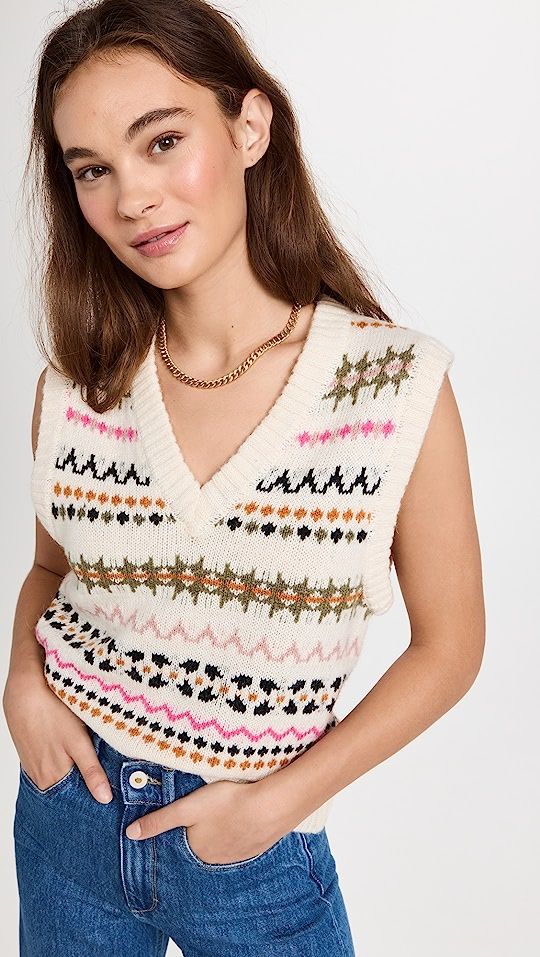 Fair Isle V Neck Relaxed Fit Knitted Vest | Shopbop