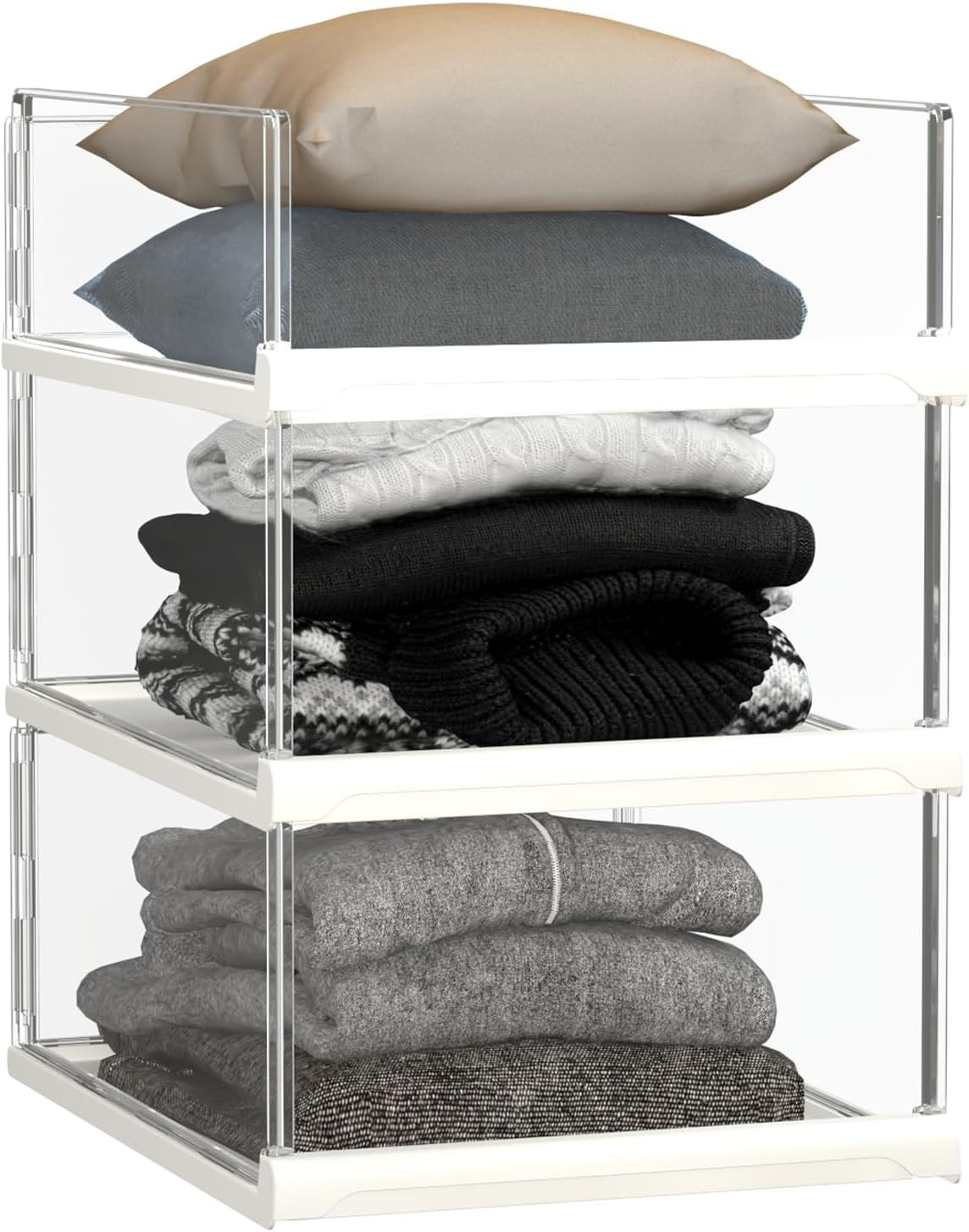 3 Pack Stackable Closet Organizers and Storage Shelves - Transparent Sweater Organizer for Closet... | Amazon (US)