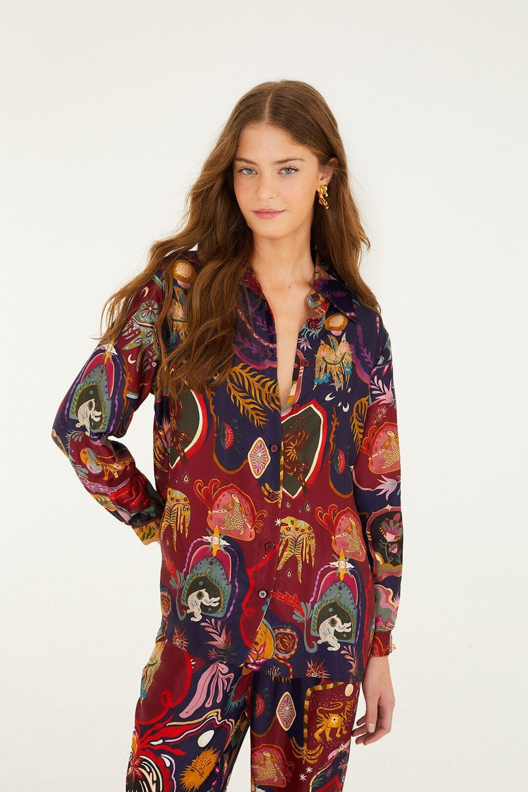 Multicolor Artsy Surreal Land Lenzing� Ecovero� Viscose Shirt | FARM Rio | FarmRio (US)