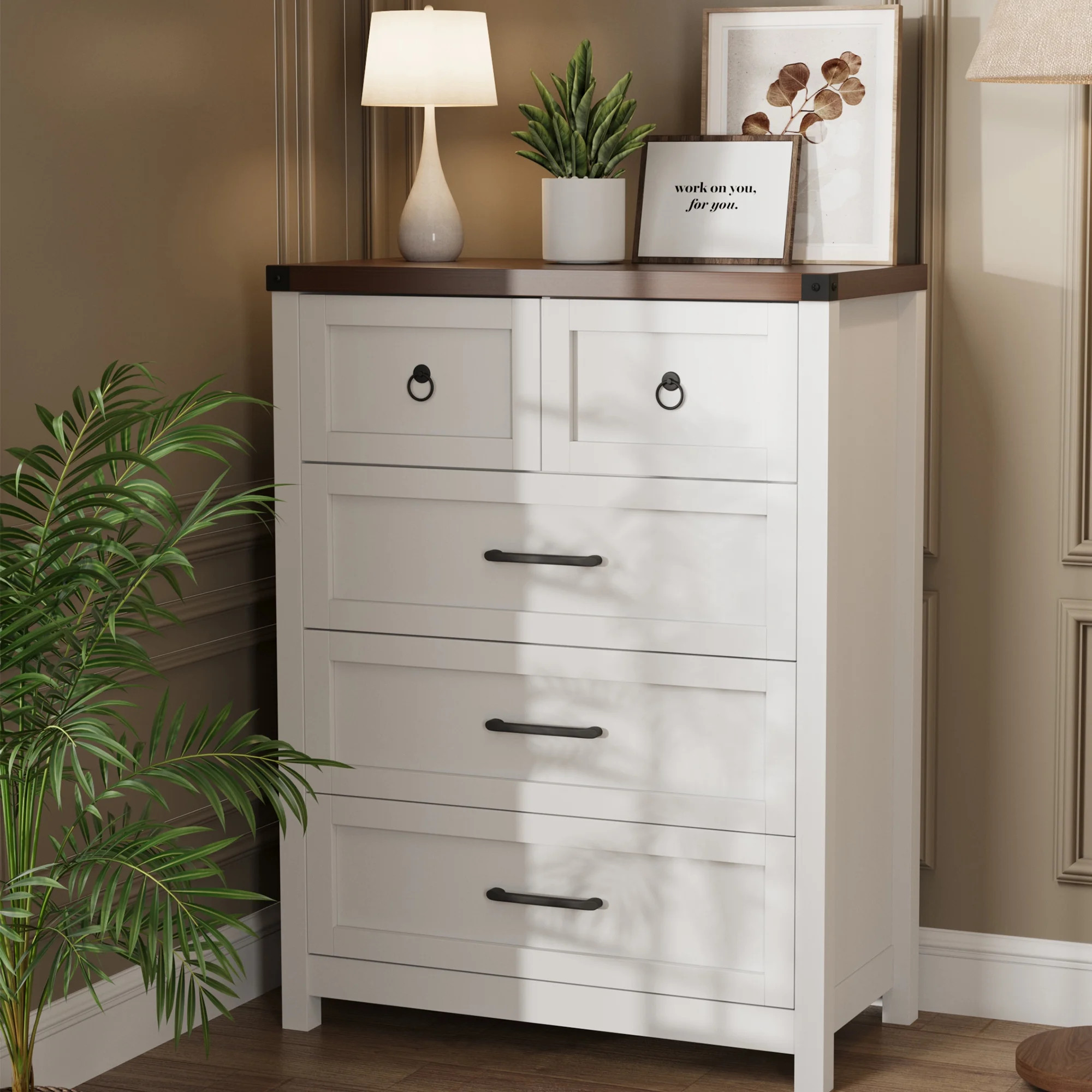 Vabches 5 Drawer Dresser 41.3" Tall, Wood Wide Chest of Drawers for Bedroom Entryway Living Room ... | Walmart (US)