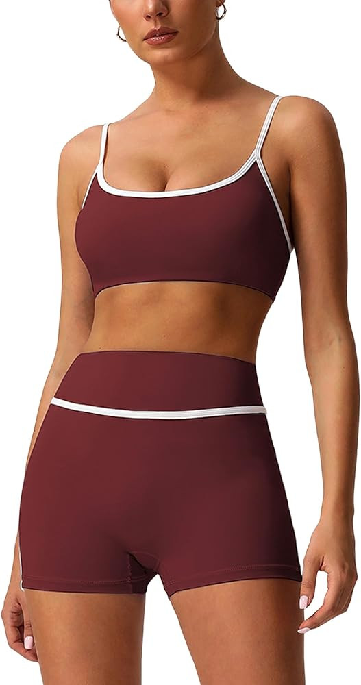2 Piece Workout Sets for Women Contrast Panel Sports Bra Cami Top and Butt-lifting Pants Active J... | Amazon (US)