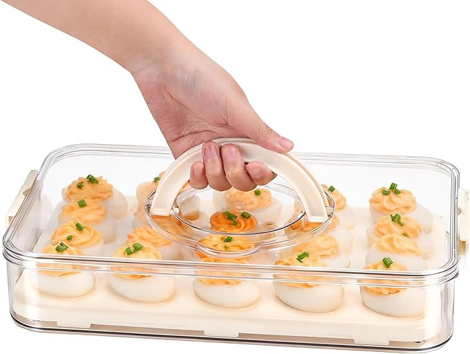 Deviled Egg Containers with Lid, Plastic Deviled Egg Platter Tray Carrier with Handle for 20 Eggs... | Amazon (US)