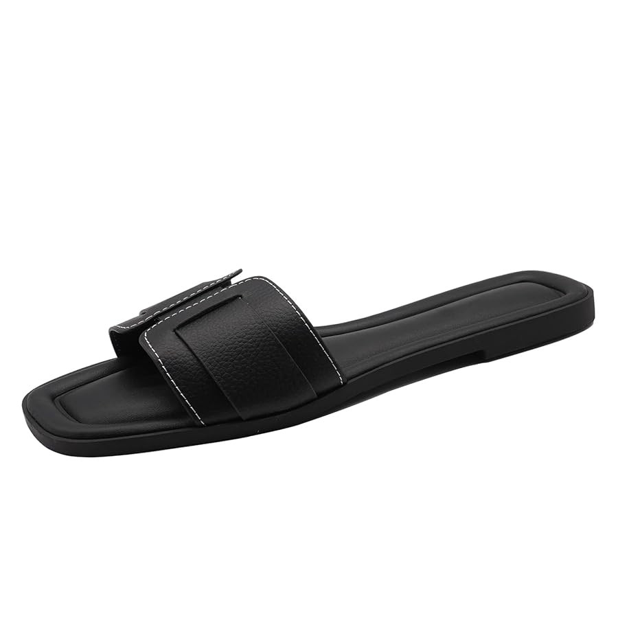 Womens Flat Sandals Dressy Sandals Comfort Slide Black Brown White Sandals Size 5-10 | Amazon (US)