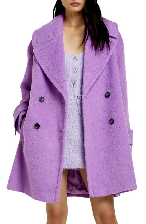 River Island Oversize Double Breasted Cocoon Coat in Purple at Nordstrom, Size 10 | Nordstrom