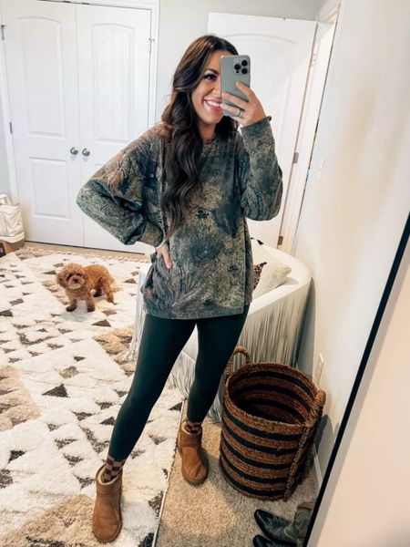 Camo shirts are so trendy right now. Linked a bunch of camo sweatshirts and these are my lululemon inspired butter leggings from Amazon and my mini uggs and favorite checked socks.
1/6

#LTKstyletip #LTKSeasonal