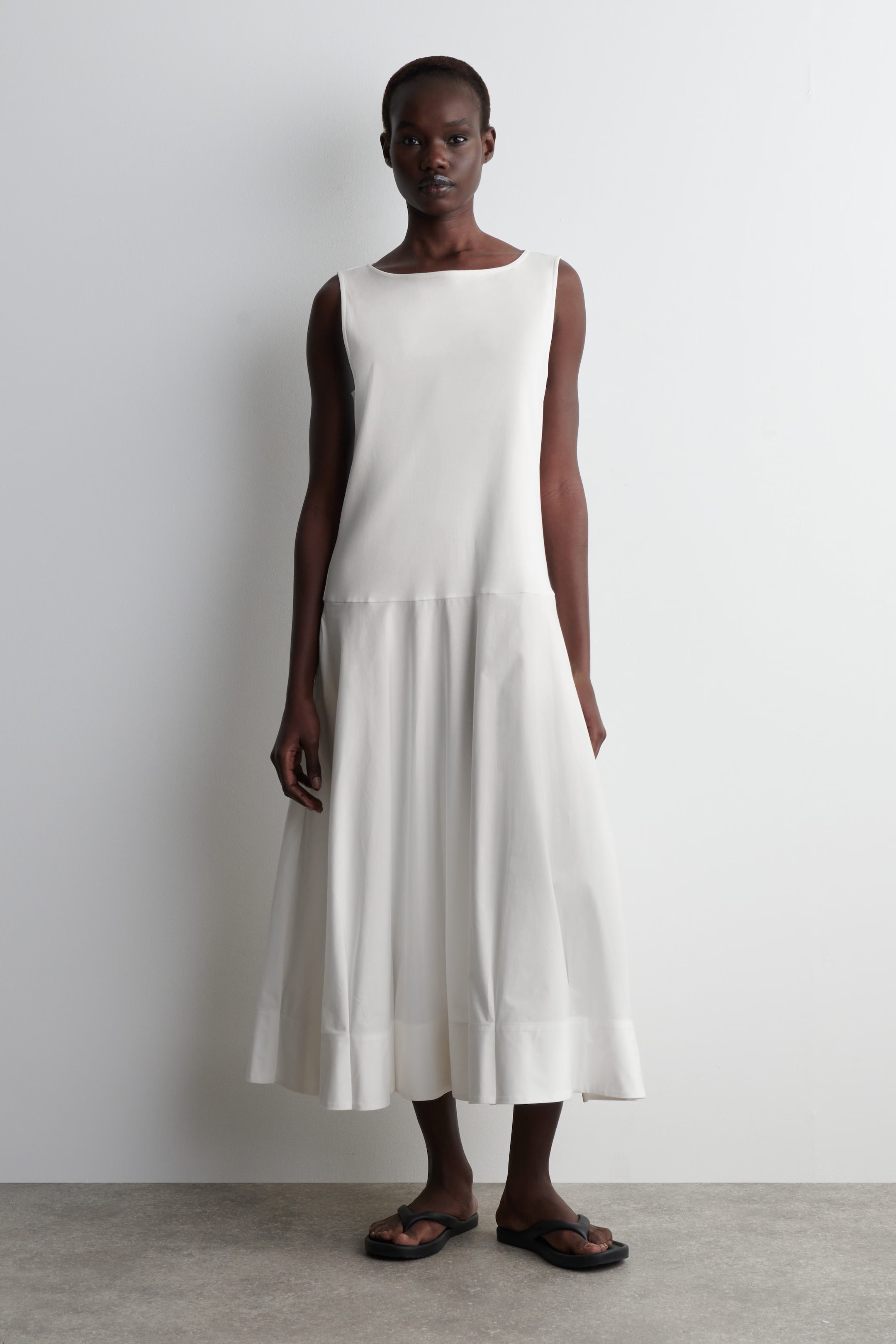 BOAT-NECK COTTON A-LINE MIDI DRESS - WHITE | COS UK