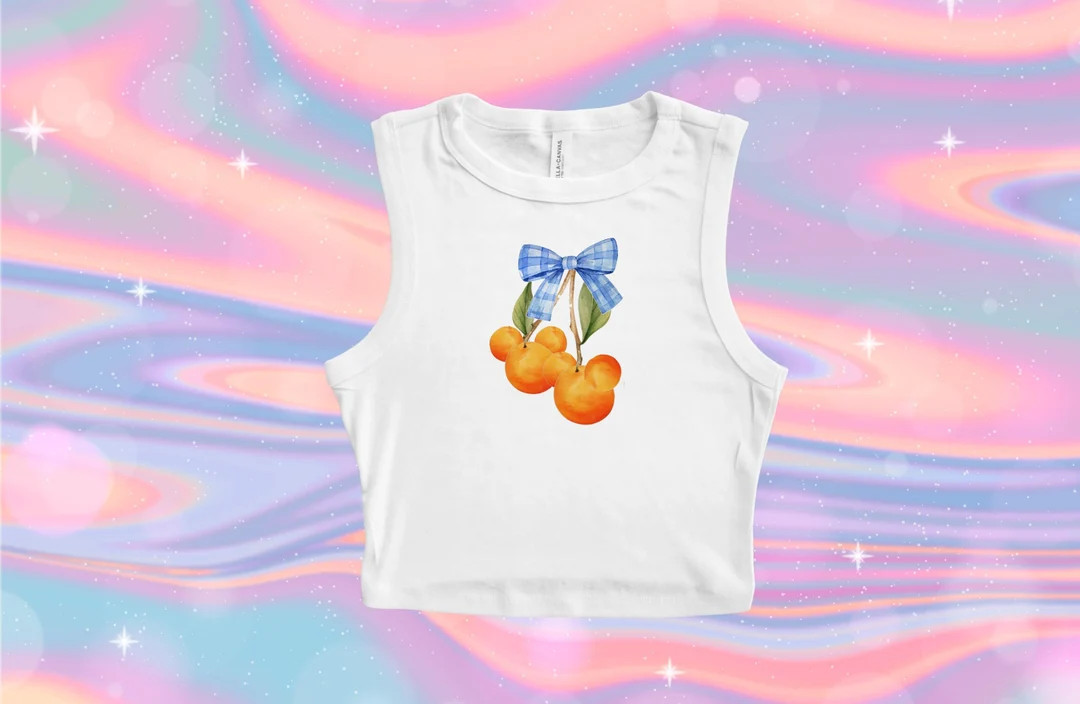 Mickey Oranges Bow Crop Tank, Fruit Disney Baby Tee, Disneyworld Fruit Coquette, Womens Disneylan... | Etsy (US)