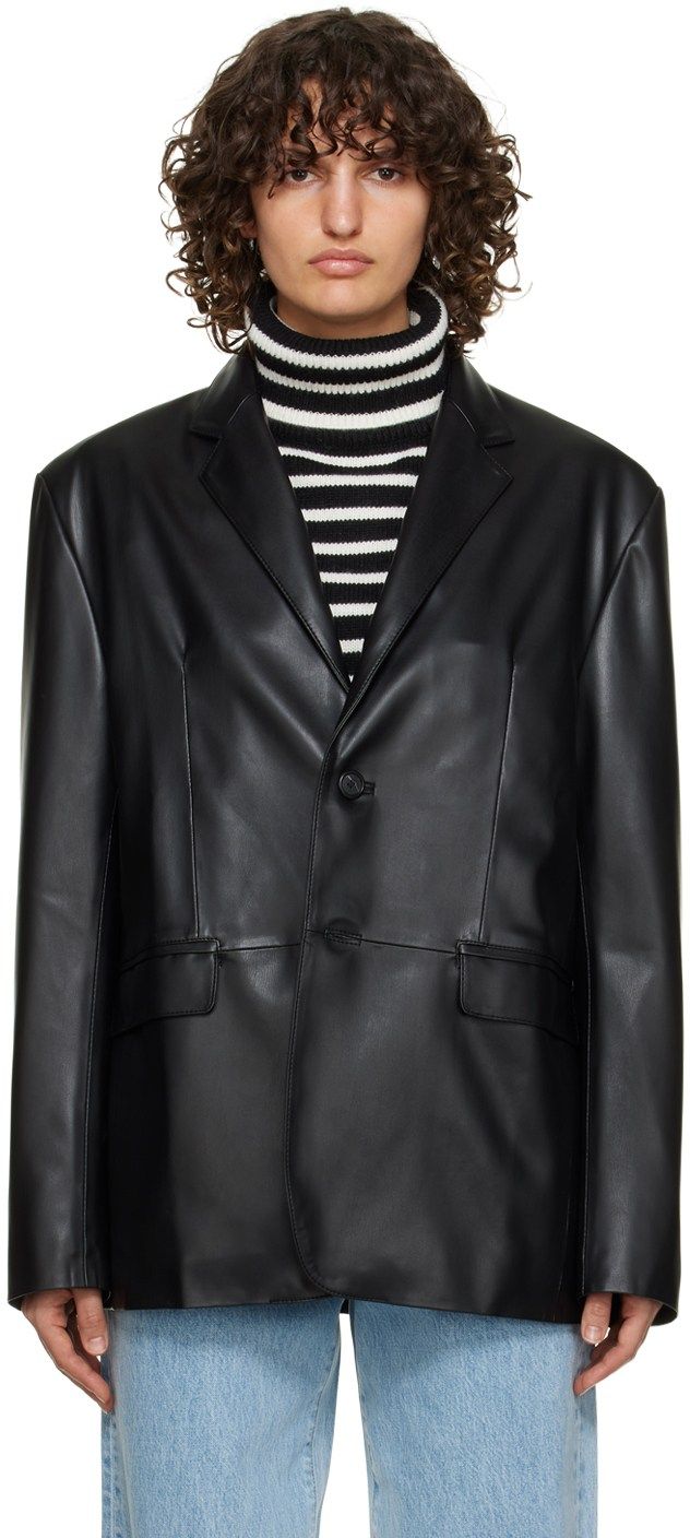 The Frankie Shop - Black Olympia Faux-Leather Blazer | SSENSE