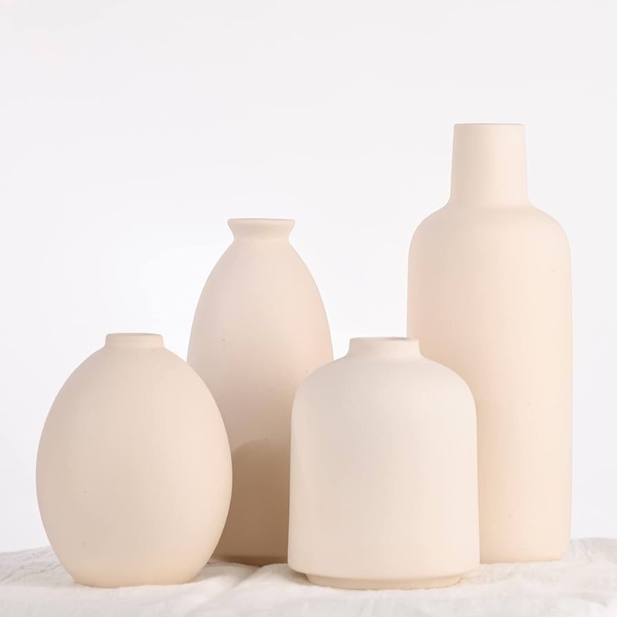 Ceramic White Vases for Flowers,Ceramic Vase Set of 4,Boho Flower Vase for Home Decor,Beige Off-W... | Amazon (US)