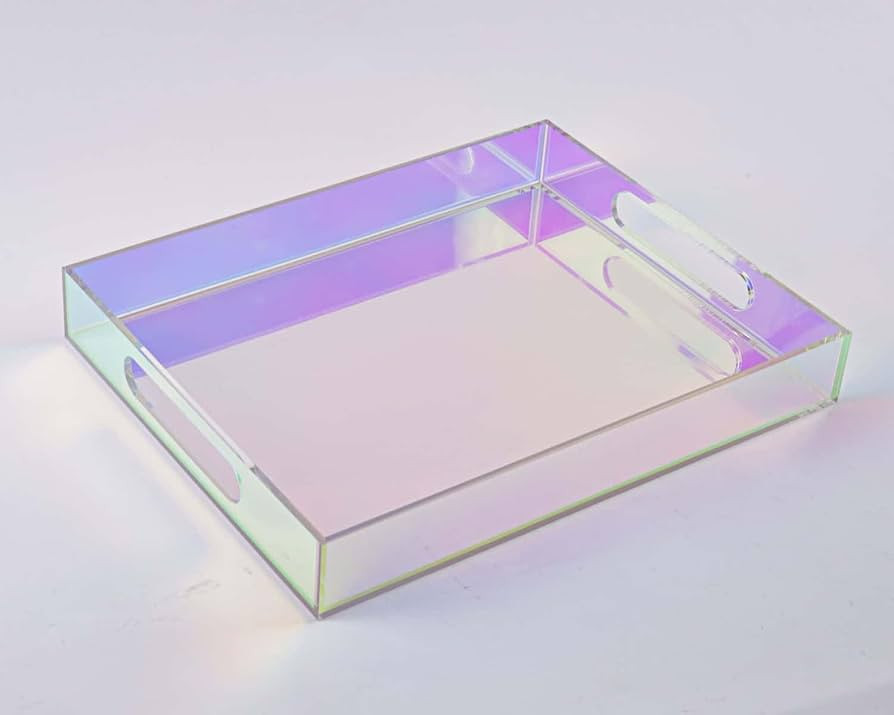 Iridescent Acrylic Serving Tray 11x14 inches, Spill Resistant, with Handles and Silicone Pads, Cl... | Amazon (US)