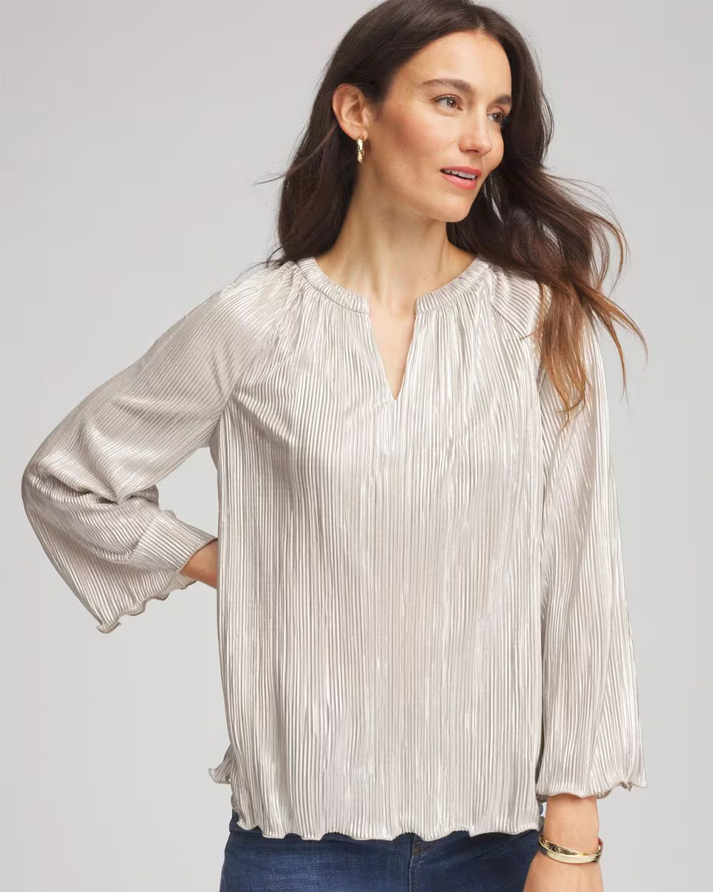 Foiled Pleated V-Neck Tee | Chico's