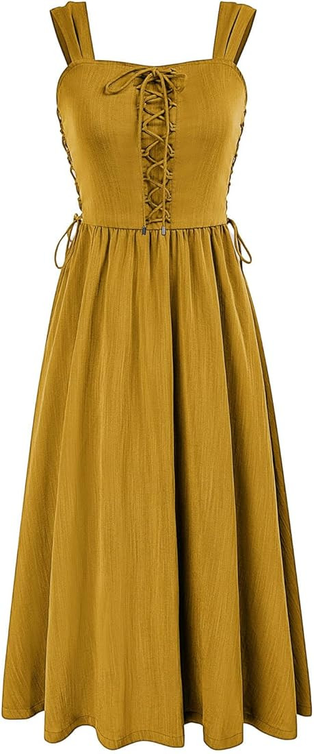Scarlet Darkness Women Renaissance Summer Midi Dress Cottagecore Sleeveless Lace Up Dress | Amazon (US)