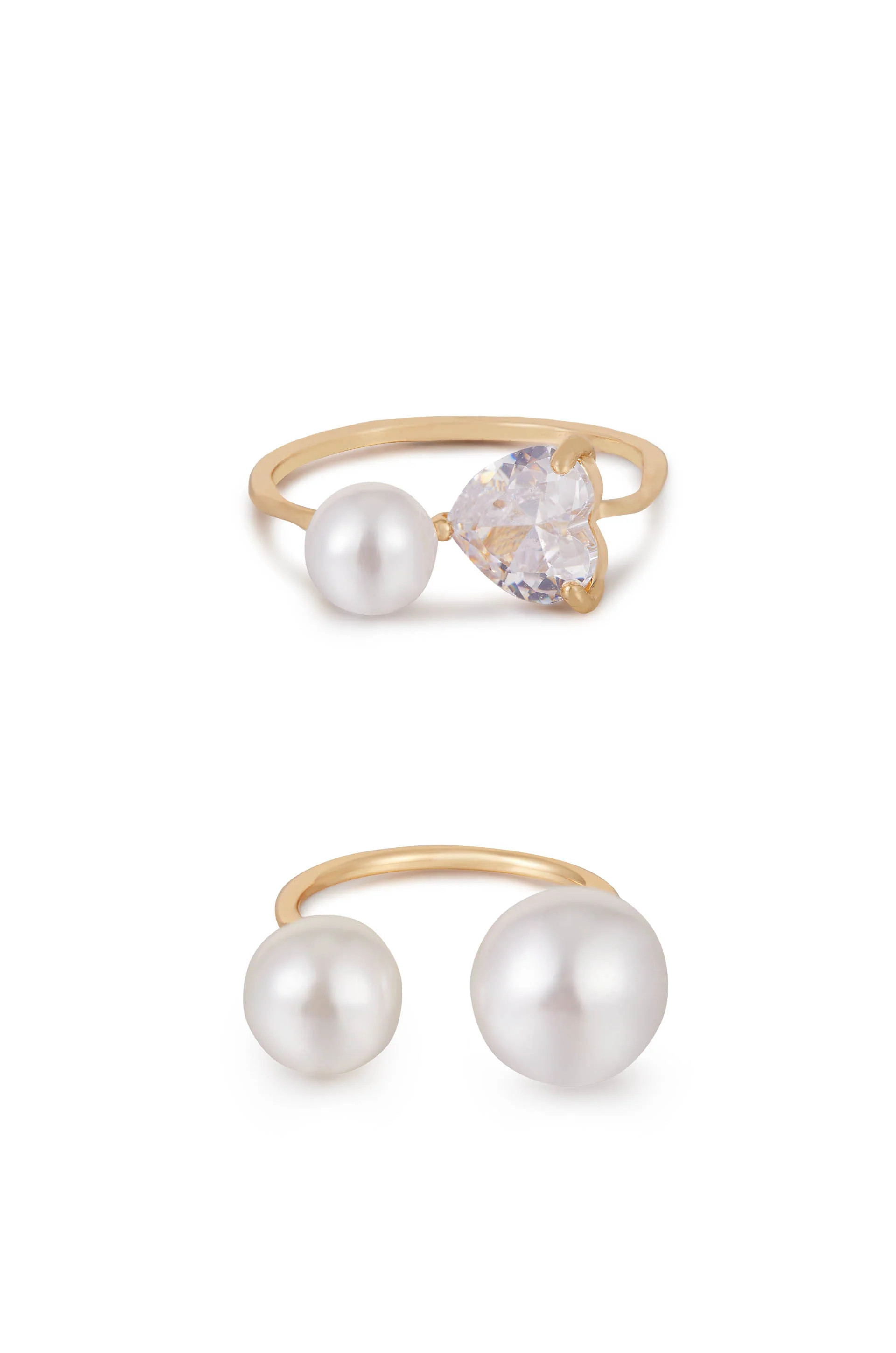 Multi-Pearl & Crystal Adjustable Ring Set | Ettika