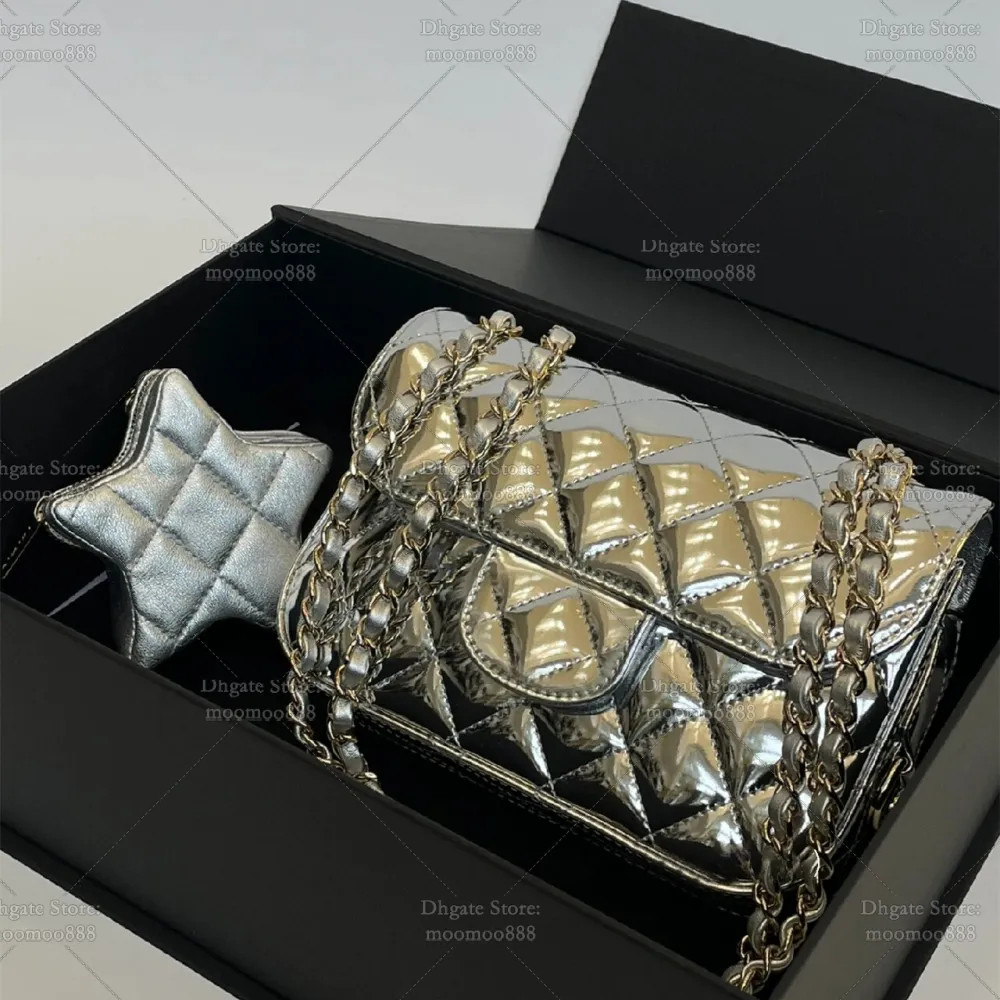 Designer Mini Flap & Coin Purse for Women Quilted Handbags Shiny Leather Bags Silver Crossbody Pu... | DHGate