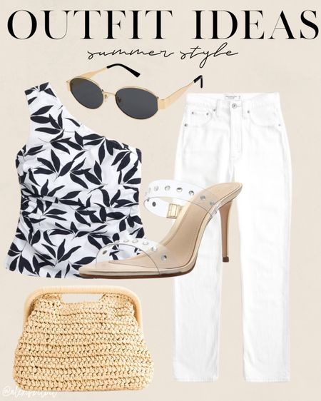 Summer outfit idea: one shoulder top white jeans back in stock size 23 short 

#LTKFindsUnder100 #LTKFindsUnder50 #LTKSaleAlert