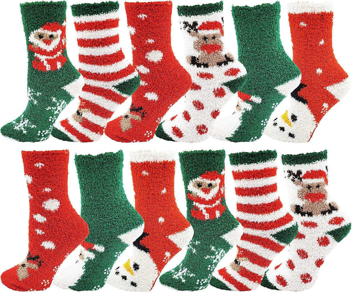 Women's Christmas Socks, 12 Pairs, Holiday Xmas Gift, Novelty Colorful Patterns | Amazon (US)