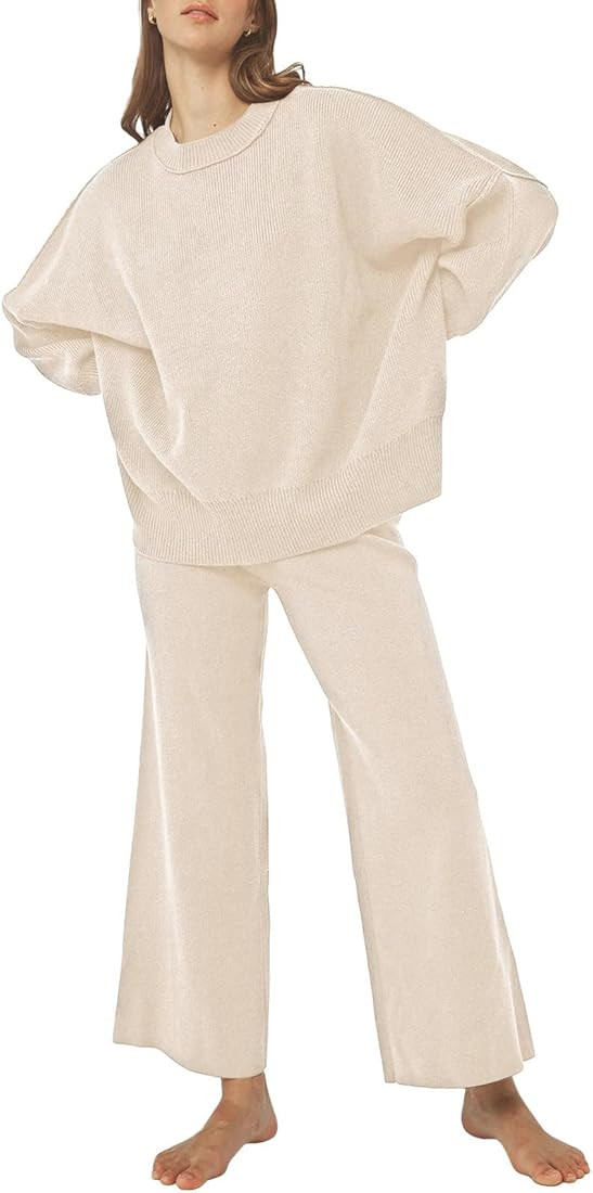 Pink Queen Women's 2 Piece Outfits Sweater Sets Knit Pullover Tops And Wide Leg Pants Loose Track... | Amazon (US)