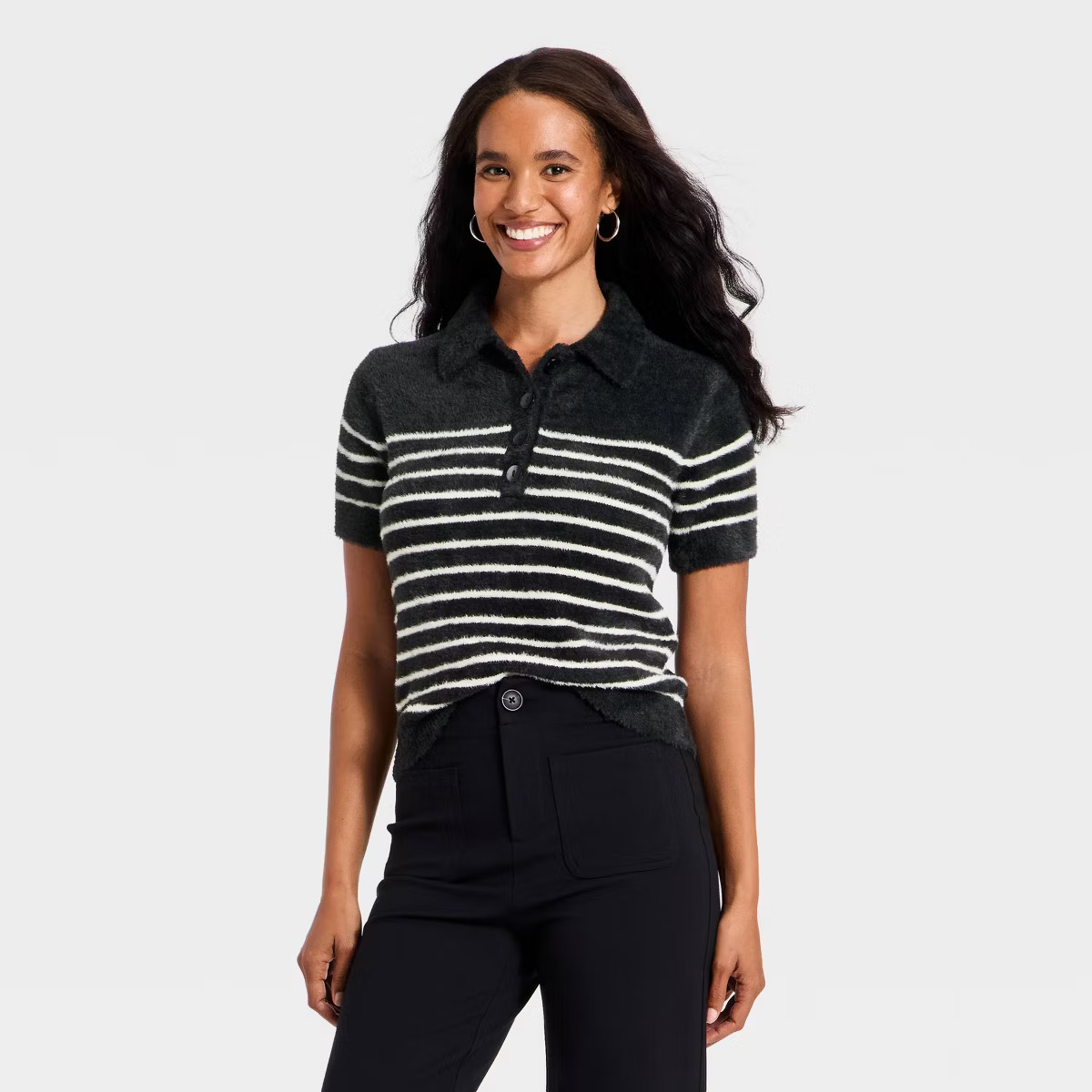 Women's Short Sleeve Polo Collar Fuzzy Polo T-Shirt - A New Day™ | Target