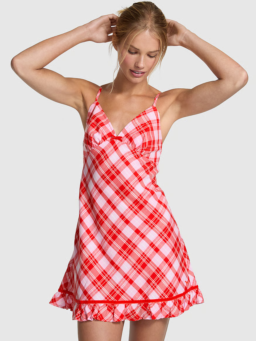 Buy Flannel Sleep Dress, Bright Vermillion/Pink Plaid - Order Pajamas Sets online - PINK | Victoria's Secret (US / CA )