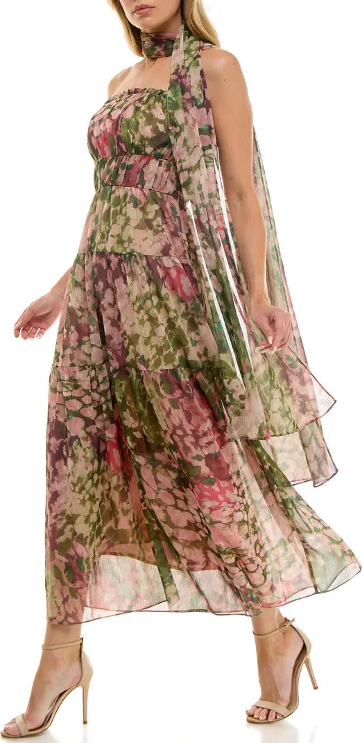 Metallic Floral Strapless Dress & Scarf Set | Nordstrom