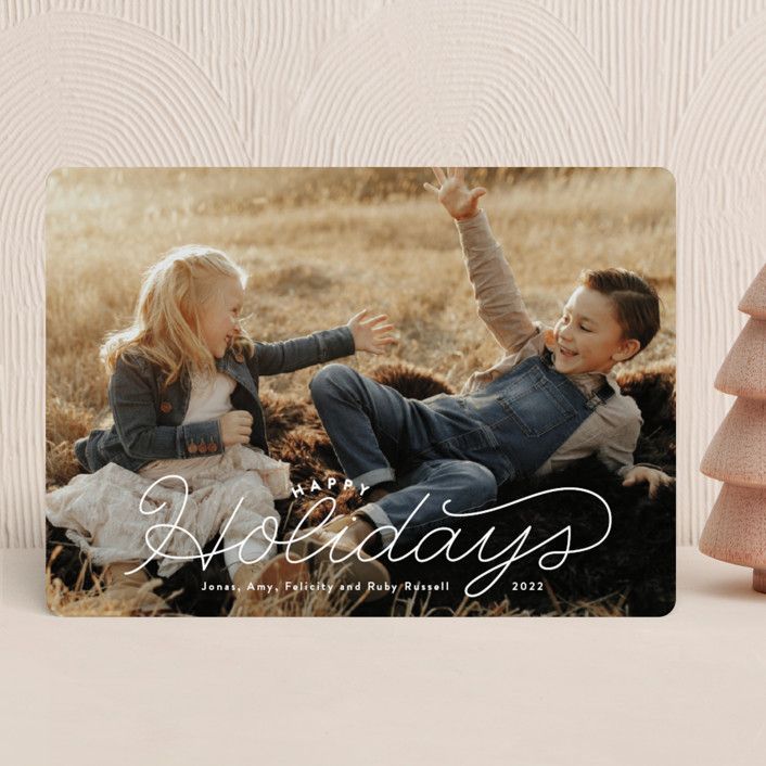 "Classic Lettered" - Customizable Holiday Photo Cards in White by Laura Hankins. | Minted