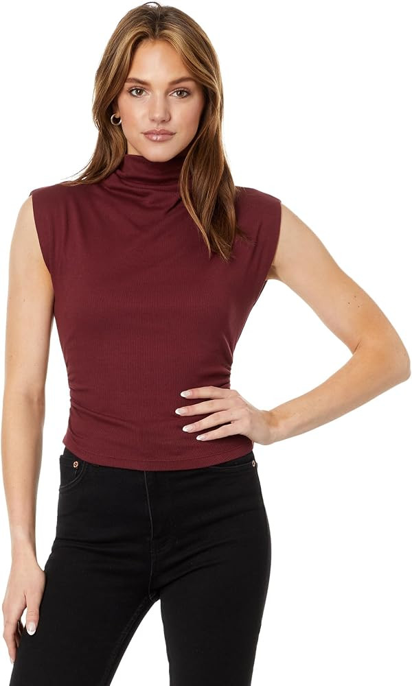 Michael Stars Womens Amara Mock Neck Ribbed Powershoulder Top | Amazon (US)
