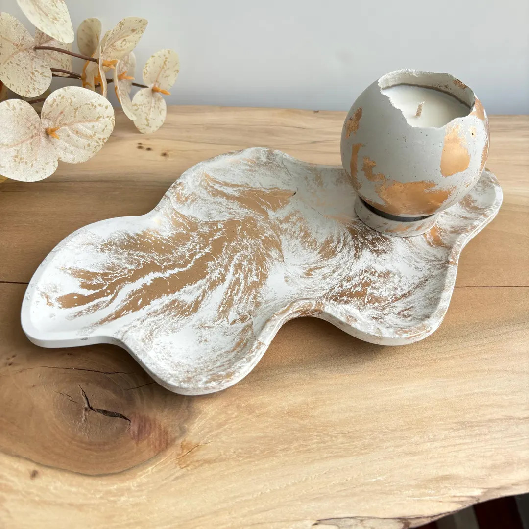 Handmade Concrete Wavy Tray: Decorative Centerpiece, Entryway Catchall | Etsy (US)