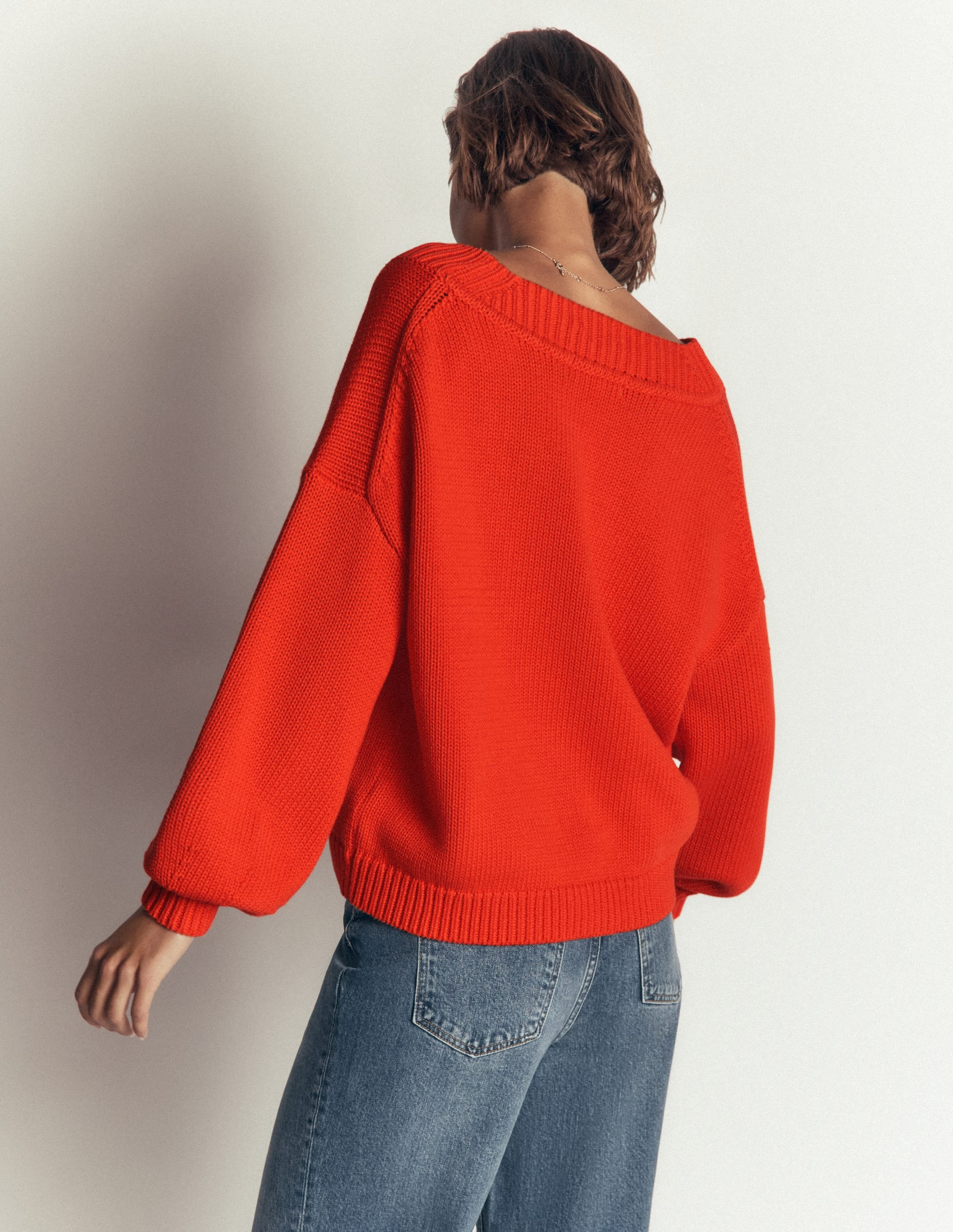 Lucy Cotton V-neck Jumper-Sunset Orange | Boden UK