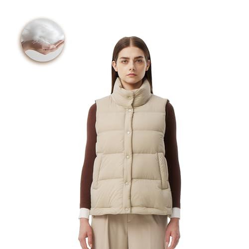 TANBOER Women's Puffer Vest Lightweight Down Padded Stand Collar Quilted Outerwear, Beige M | Amazon (US)