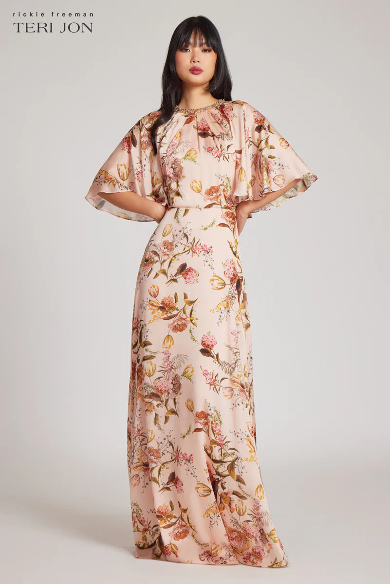 Beaded Flutter Collar Gown | TERIJON