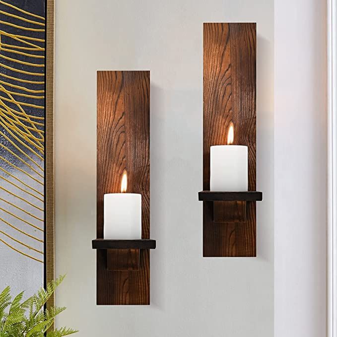 Amazon.com: MISUMISO Wall Candle Sconces Set of 2, Decorative Wooden Candle Holder, Farmhouse Can... | Amazon (US)