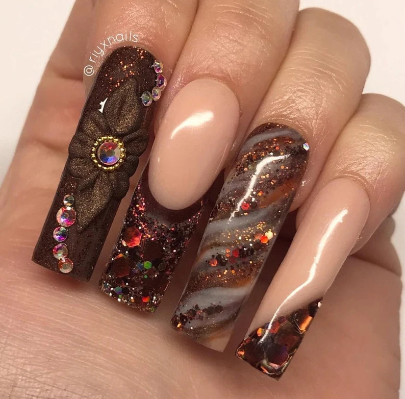 Chocolate & Nude Swirl Custom Press On Nails | Etsy (US)