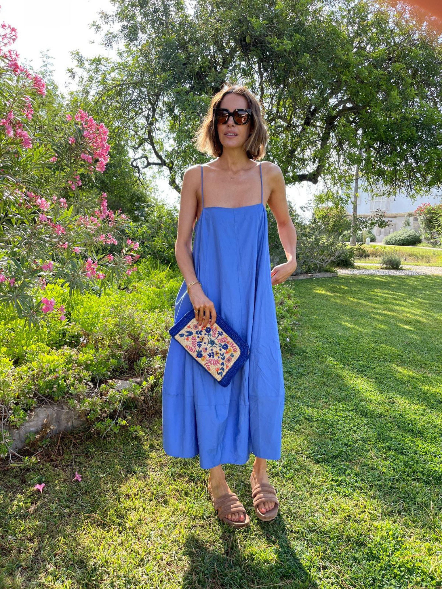 rove joie midi dress ROVE Linen-Cotton Midi Dress - Crossover Back-Ties