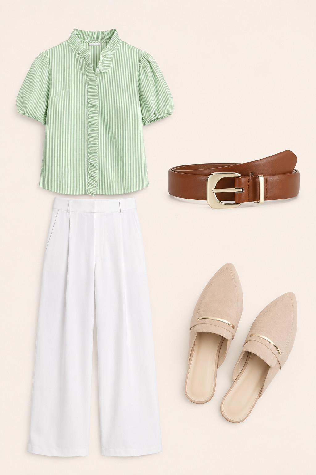 Soft greens + neutrals will always have my heart 🌿🤍
This look is giving effortless corporate girl meets classy brunch outfit. The striped blouse paired with tailored white trousers and neutral mules feels so polished while still being easy and feminine.

#CorporateGirl #OfficeStyle #AmazonFashion #QuietLuxury #NeutralOutfits #ClassyStyle #BusinessCasual #LTKStyle #PinterestFashion #AmazonFinds 

 #LTKgrwm #LTKootd #LTKWorkwear