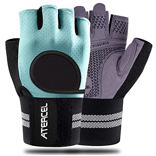 ATERCEL Weight Lifting Gloves Breathable Workout Gloves with Wrist Support for Gym, Exercise, Pull ups, Super Lightweight for Mens and Women, Full Palm Protection(Aqua, M) | Amazon (US)